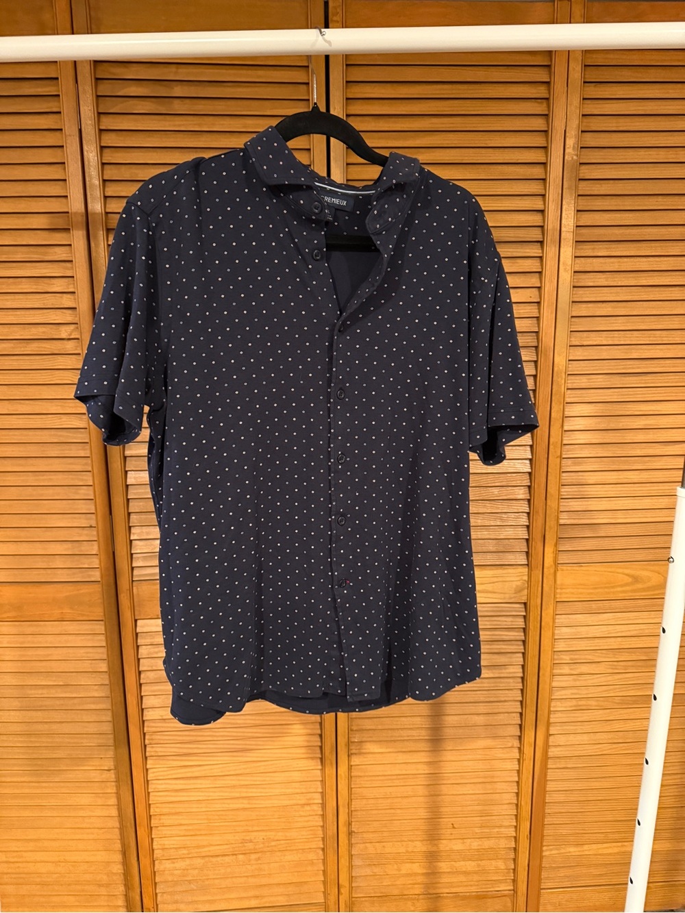 Cremieux XL Navy Blue Polka Dot Short Sleeve Button Down Shirt 100% Cotton